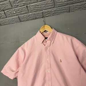 Ralph Lauren Blake Mens Pink Short Sleeve Button Down Shirt Size M
